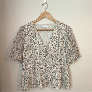 Silk V-Neck Peplum Popover Top in Fieldwalk Floral